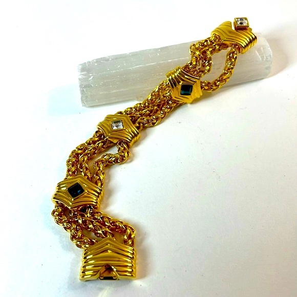 Vintage Nolan Miller Signed Gold Tone Colorful Glass Stones Designer Bracelet - Picture 3 of 8